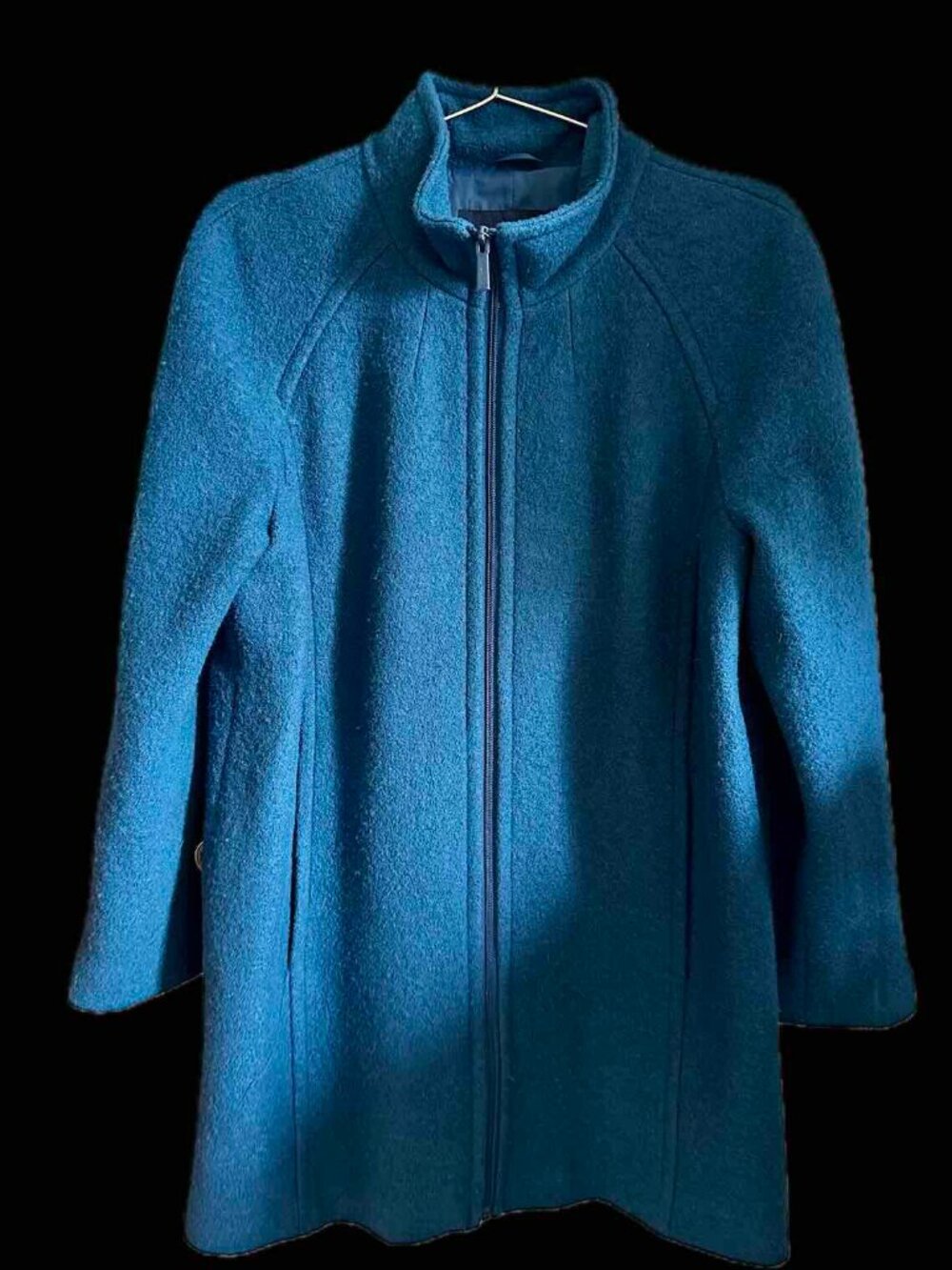 Lands End Wool Zip Jacket Coat 12 Petite Peacock Blue Like New